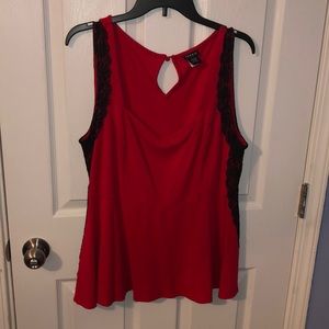 Torrid red with black lace peplum top